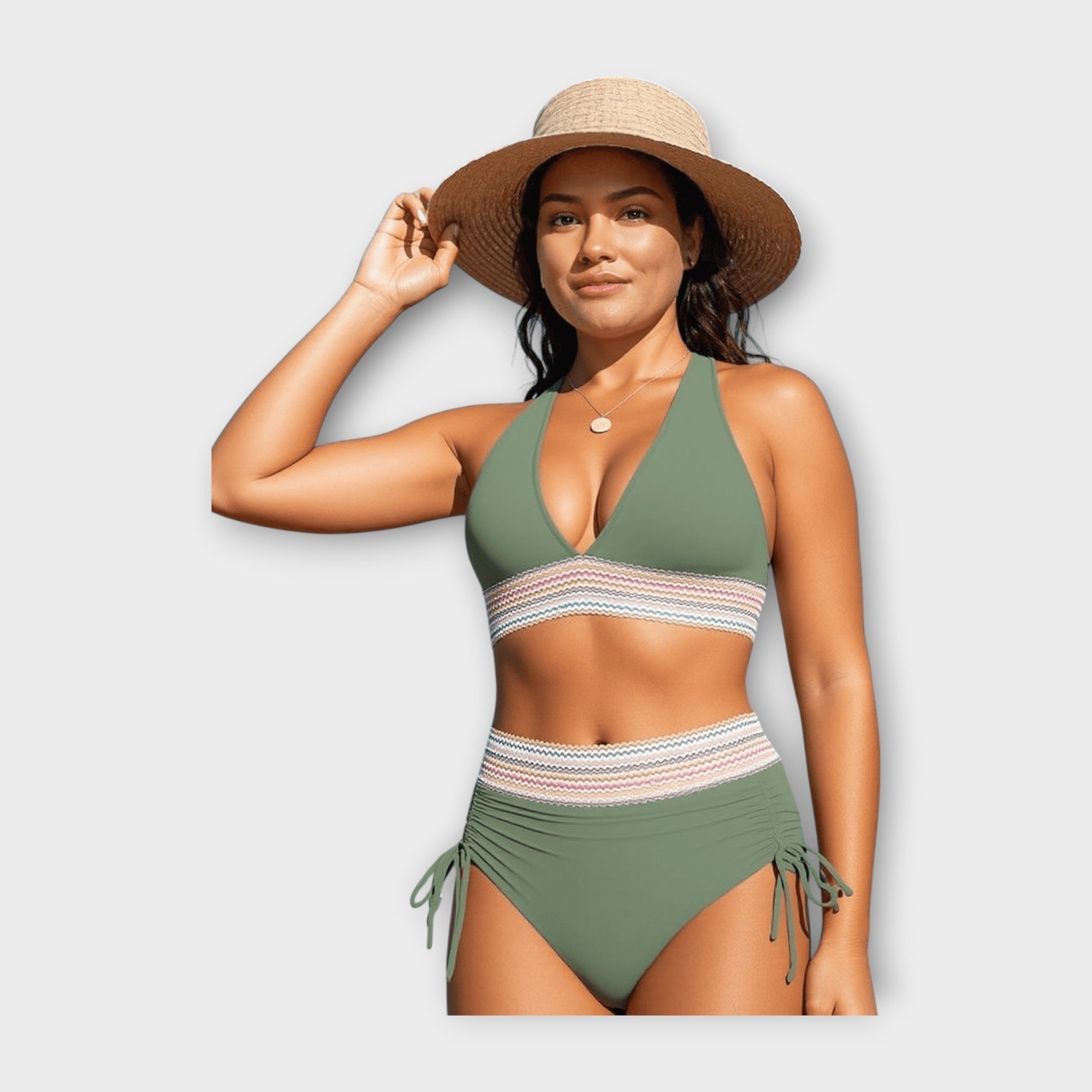 Biquíni com Detalhe de Malha e Cueca Alta