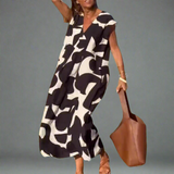 Vestido V com impressão de tecido