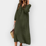 Vestido de Linho Elegante com Corte Estilizado