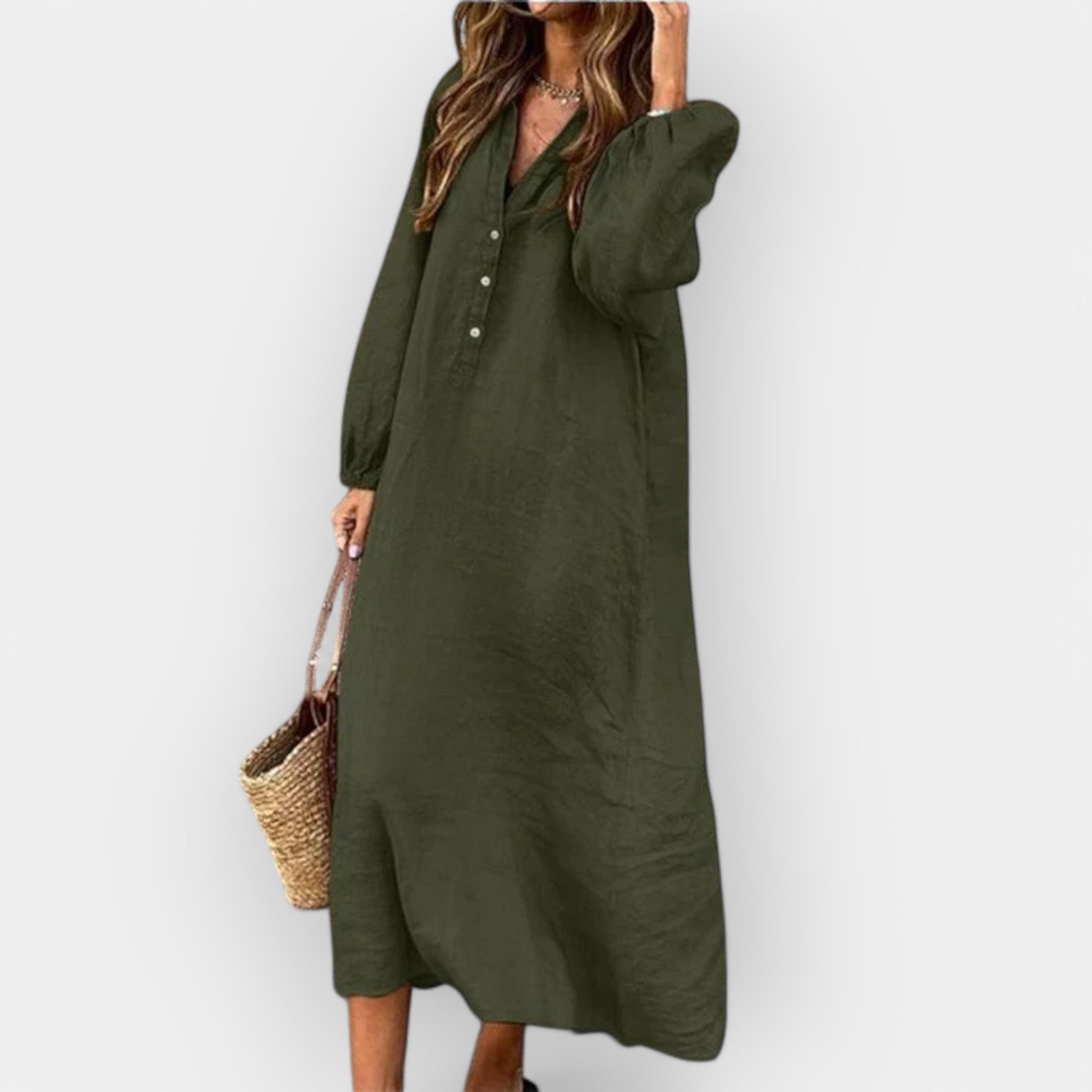 Vestido de Linho Elegante com Corte Estilizado