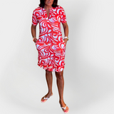 Vestido Midi com Padrão e Manga Curta