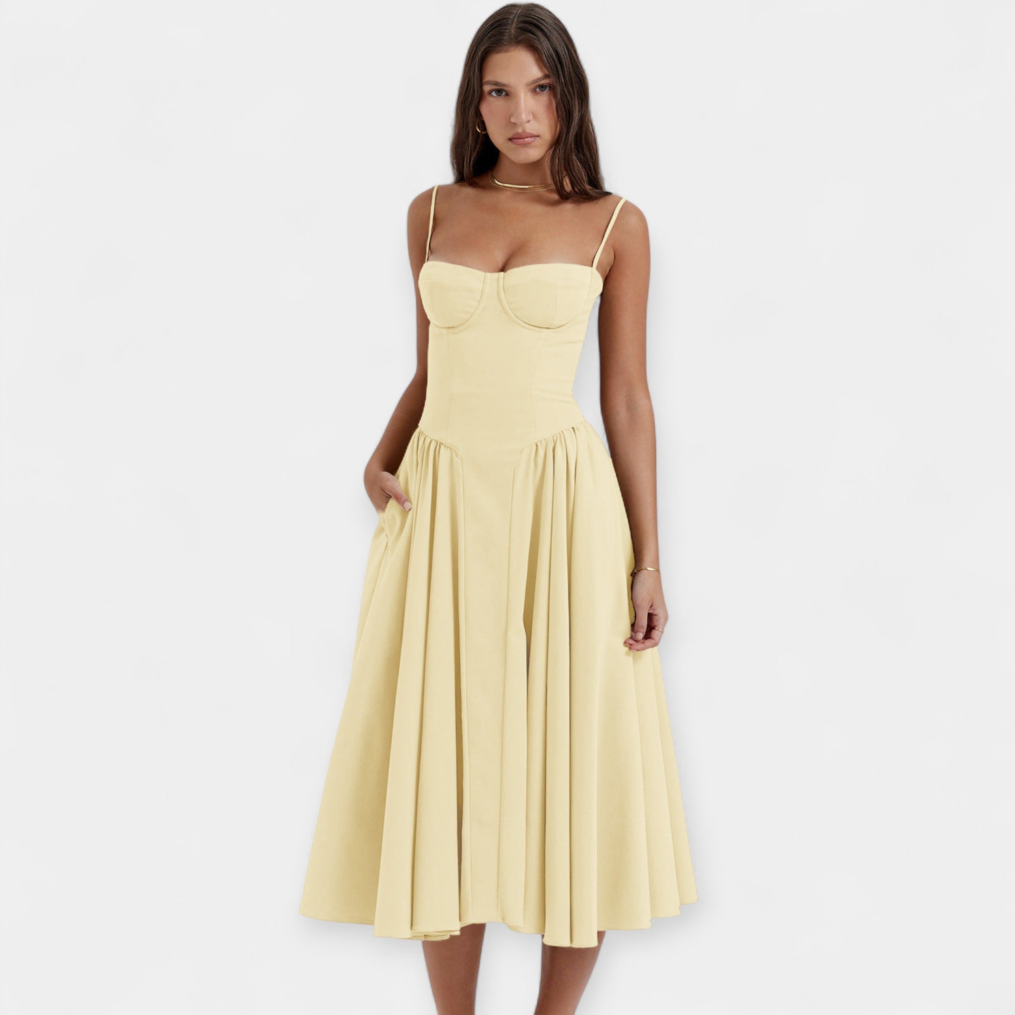 Vestido Midi Retro com Alças Finas