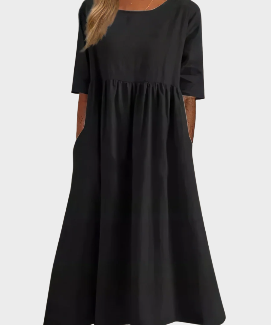 Vestido de Linho com Manga Curta e Corte Arejado