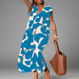 Vestido V com impressão de tecido