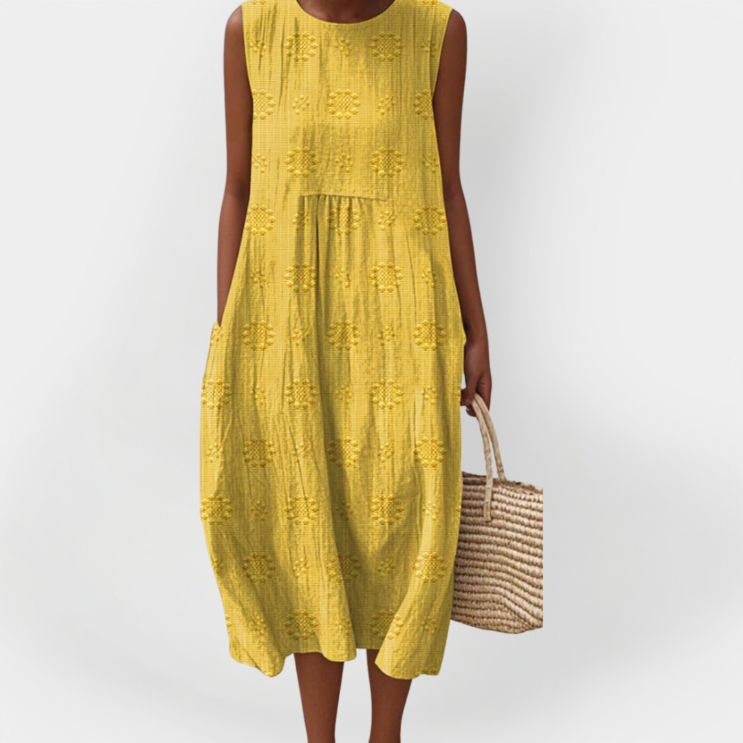 Vestido Sem Mangas Elegante em Algodão com Bolsos