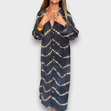 Maxi Vestido Tie-Dye com Botões e Mangas Longas