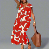 Vestido V com impressão de tecido