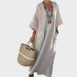 Kaftan com Riscas e Bolsos Oversized