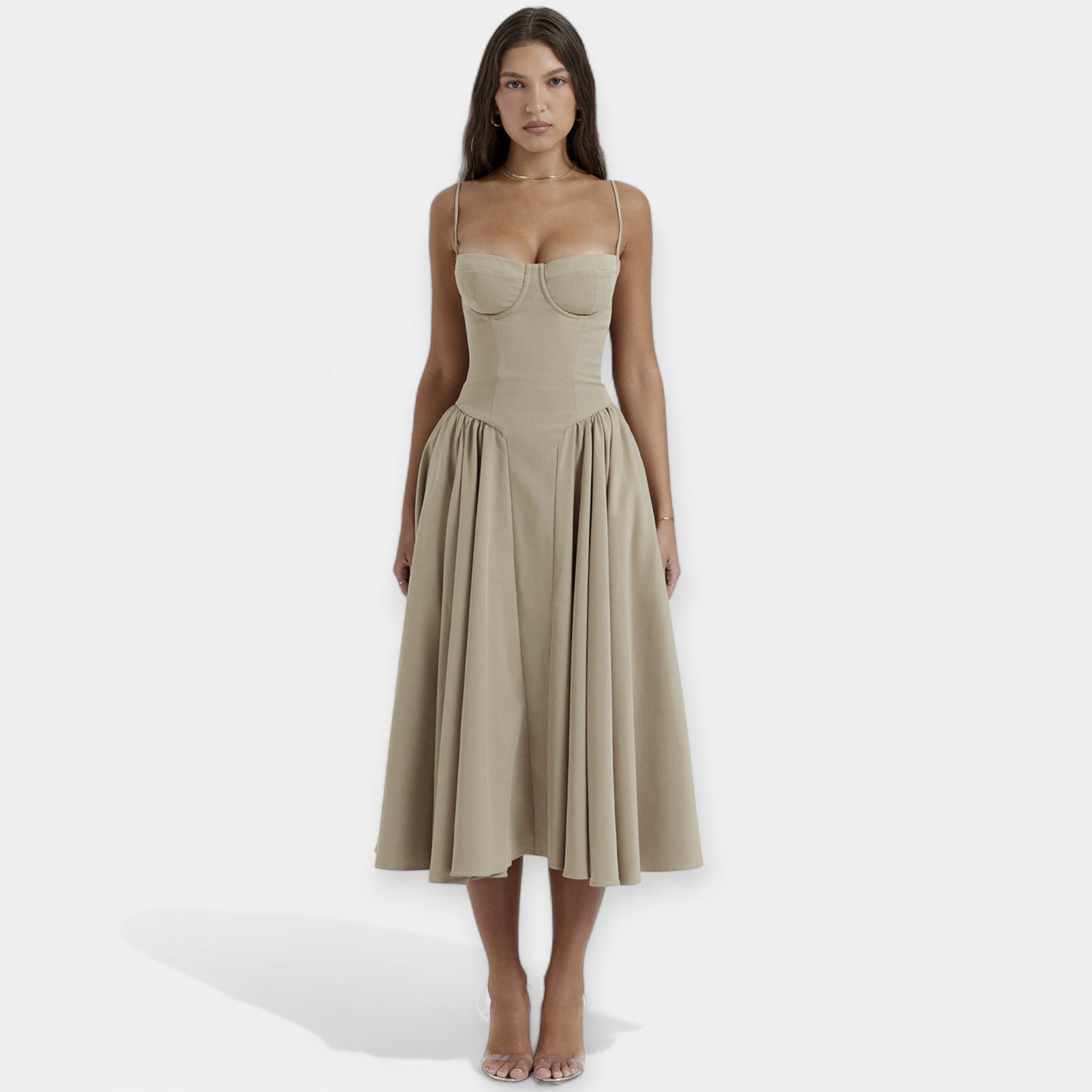 Vestido Midi Retro com Alças Finas