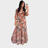 Vestido Longo com Padrão Floral e Corte Confortável para Dias Elegantes