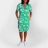 Vestido Midi com Padrão e Manga Curta