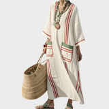 Kaftan com Riscas e Bolsos Oversized