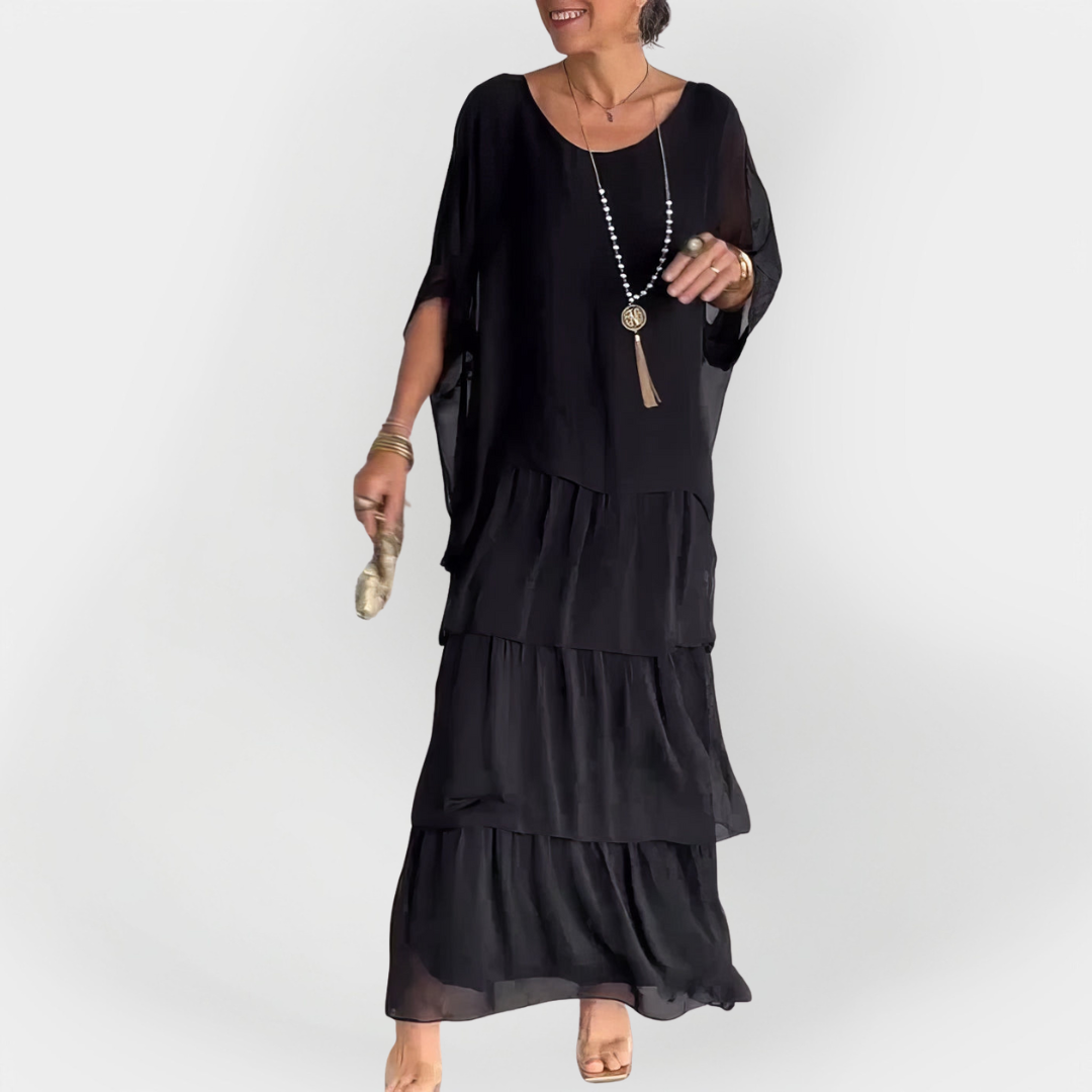 Vestido Plissado com Efeito de Camadas Duplas