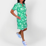 Vestido Midi com Padrão e Manga Curta