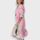 Vestido Boho Arejado com Mangas 3/4 e Decote com Cordões