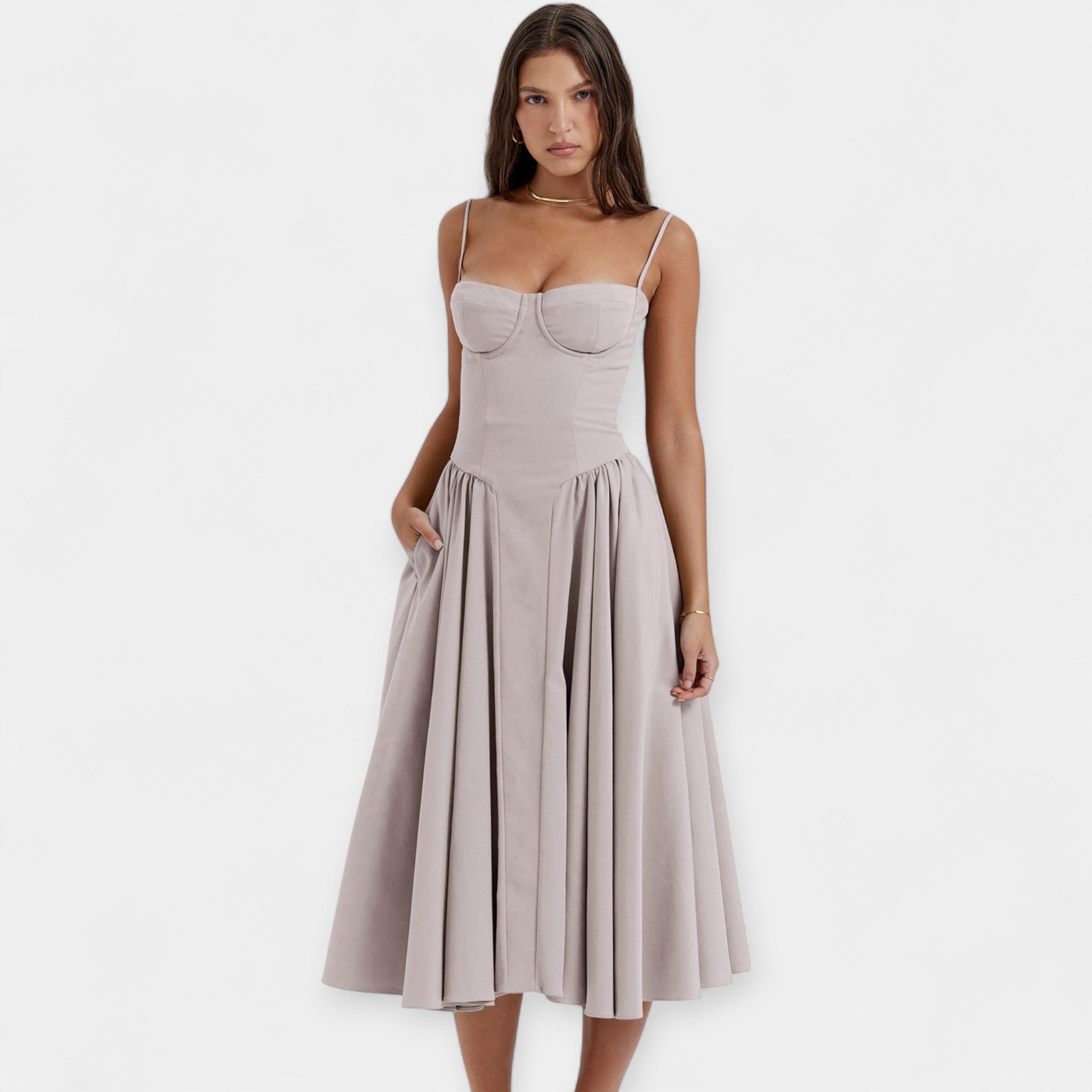 Vestido Midi Retro com Alças Finas