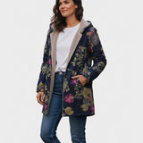 Aurora | Azul Marinho com Flores Plush Casaco