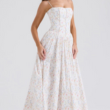 Vestido Maxi com Alças Finas e Padrão Floral
