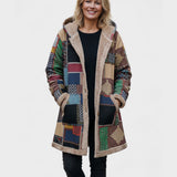 Outono | Patchwork Terroso Casaco Aconchegante com Capuz
