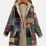 Outono | Patchwork Terroso Casaco Aconchegante com Capuz