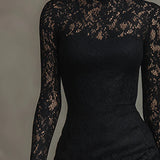 Clara – Vestido Maxi em Renda Elástica Elegante