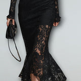 Cláudia – Vestido Midi de Renda Elegante