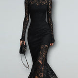 Cláudia – Vestido Midi de Renda Elegante