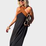 Vestido Elegante com Costas Descobertas e Decote Cruzado Moderno