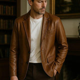 Jonas™ | Casaco de Couro Cor Caramelo