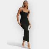 Vestido Midi com Costas Descidas e Estilo