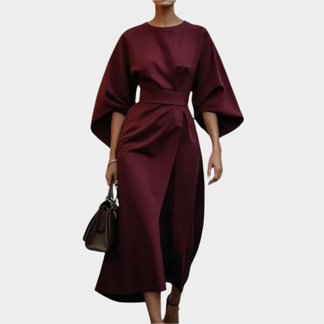 Vestido Minimalista Chique com Cinto e Mangas Largas