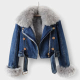 Thyra™ | Casaco de Denim com Forro de Pele Sintética