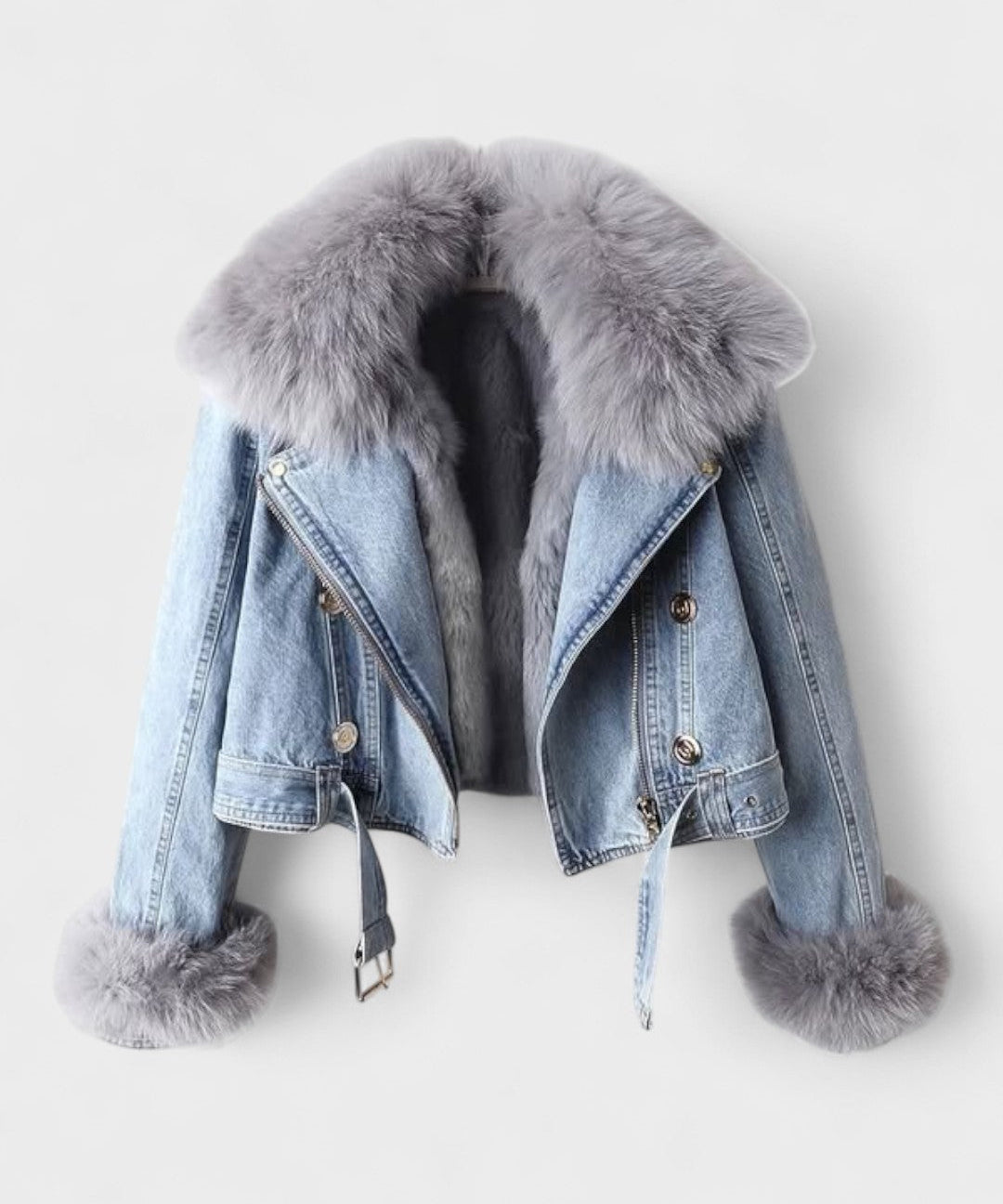 Thyra™ | Casaco de Denim com Forro de Pele Sintética