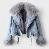 Thyra™ | Casaco de Denim com Forro de Pele Sintética