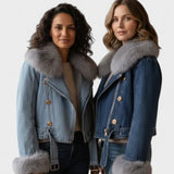 Thyra™ | Casaco de Denim com Forro de Pele Sintética