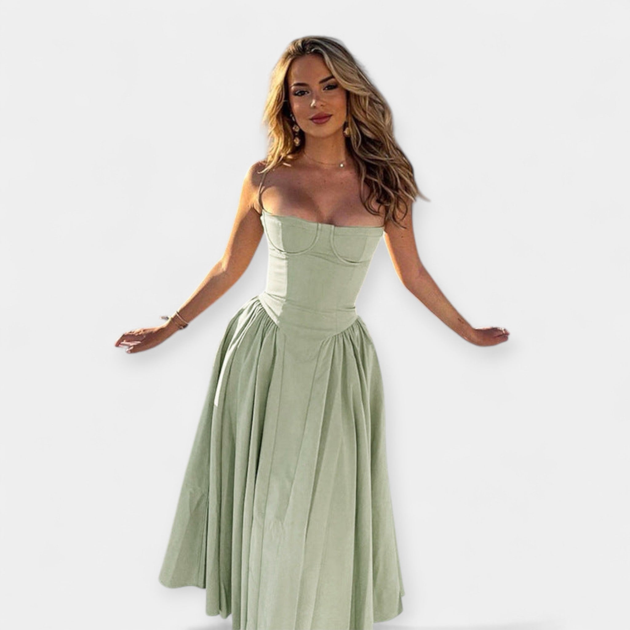 Vestido Midi Retro com Alças Finas