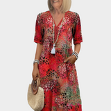 Vestido Arejado com Padrão de Verão e Decote em V