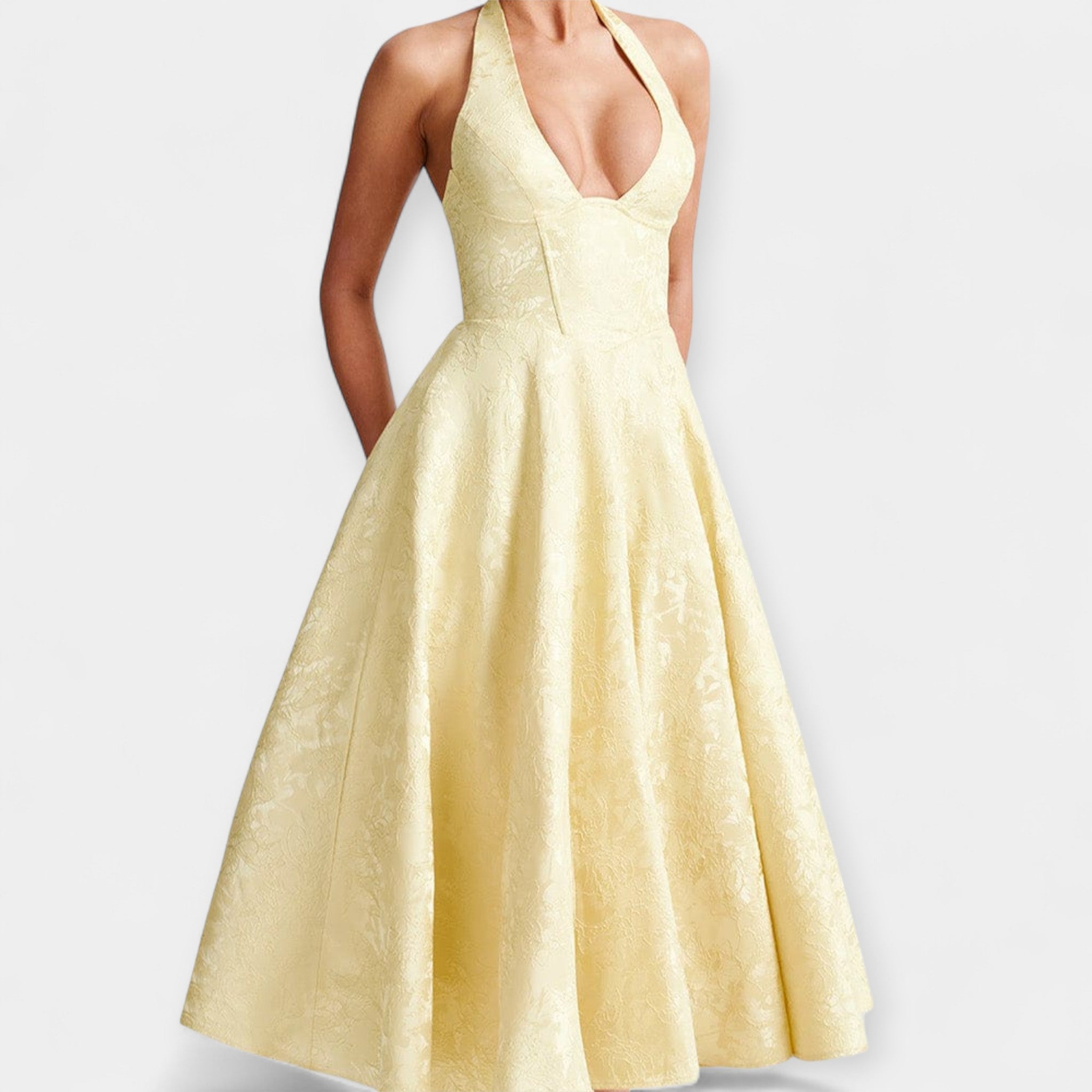 Vestido Midi com Costas Descobertas e Corset Elegante